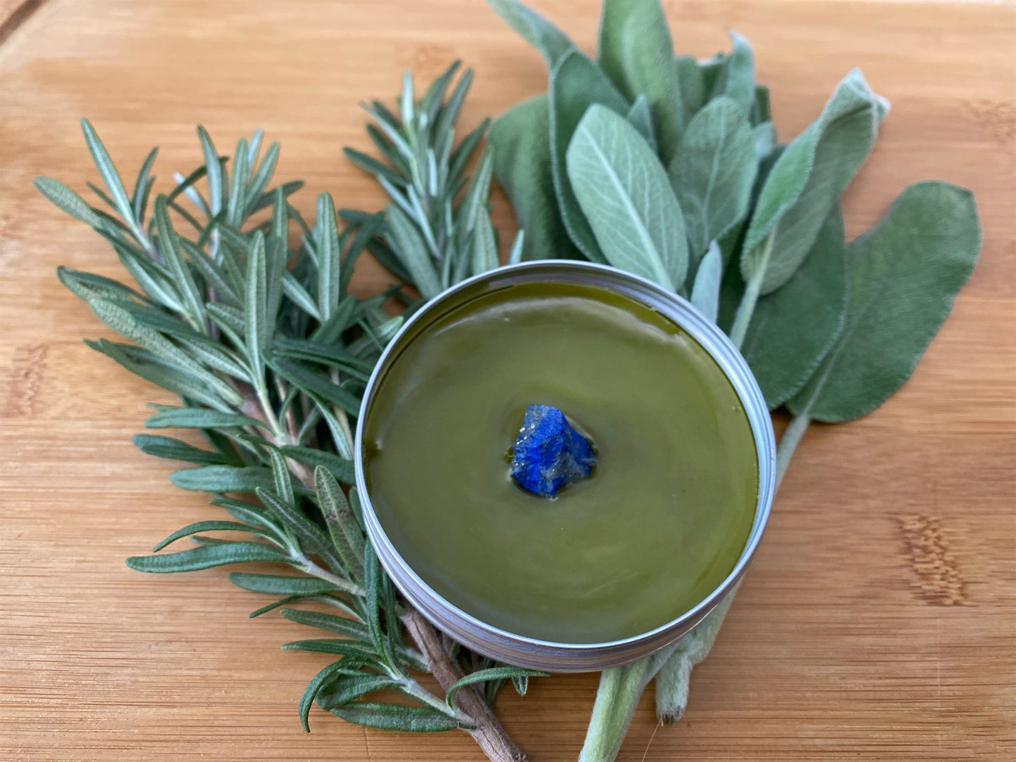 Rosemary & Sage All Natural Herbal Skin Salve with Lapis Stone for Moisturizing and Mental Focus Power