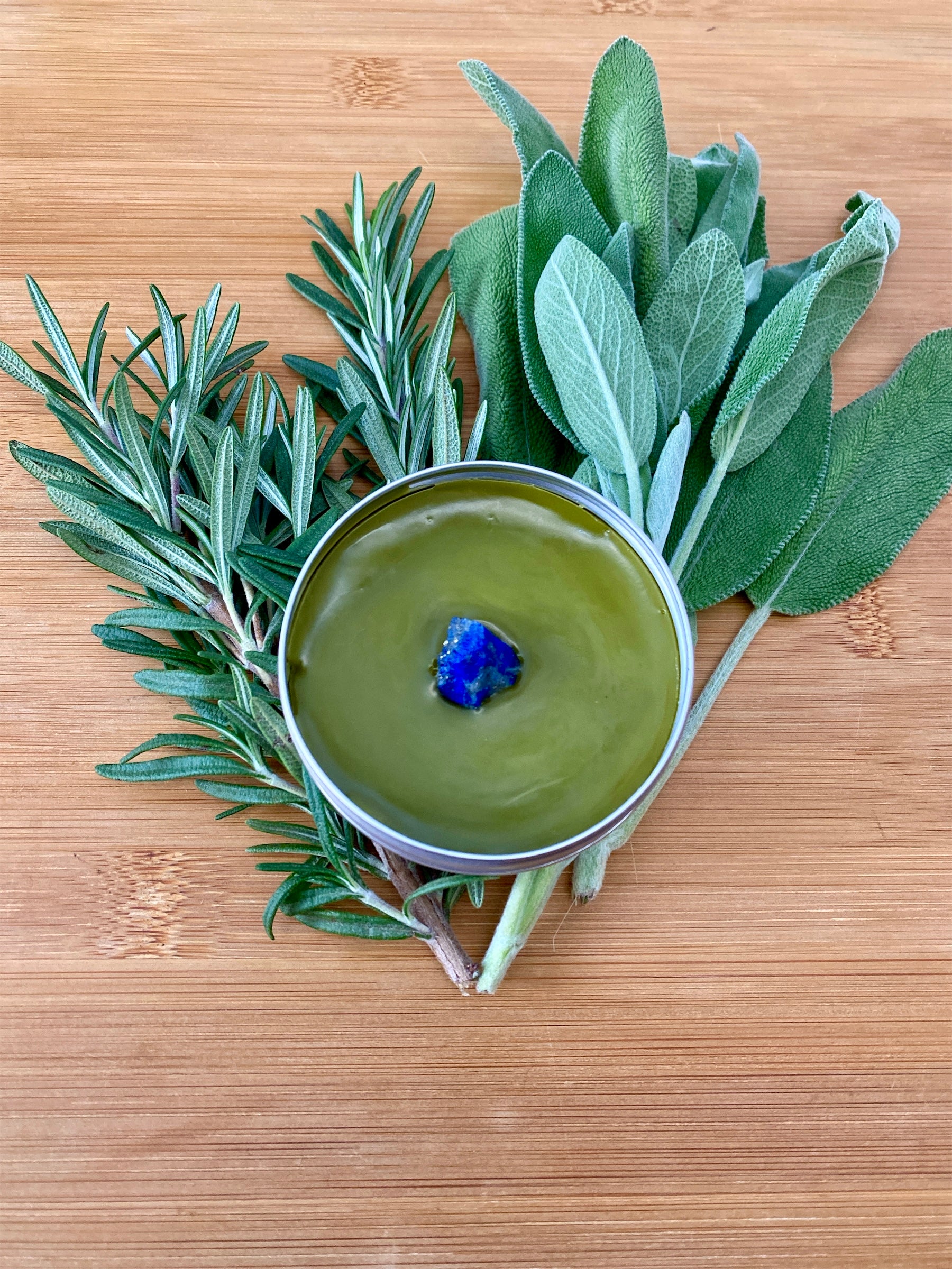 Rosemary & Sage All Natural Herbal Skin Salve with Lapis Stone for Moisturizing and Mental Focus Power