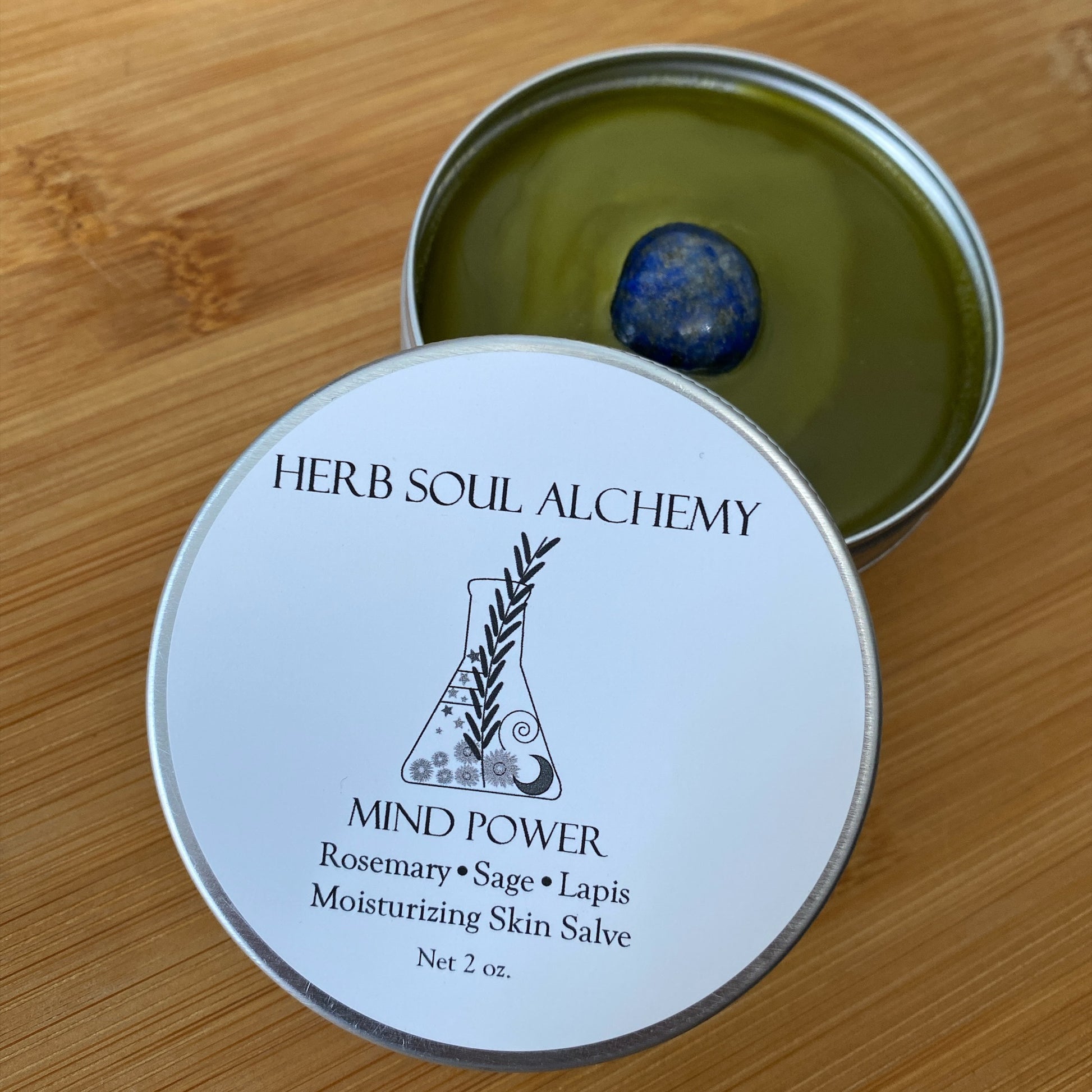 Rosemary & Sage All Natural Herbal Skin Salve with Lapis Stone for Moisturizing and Mental Focus Power