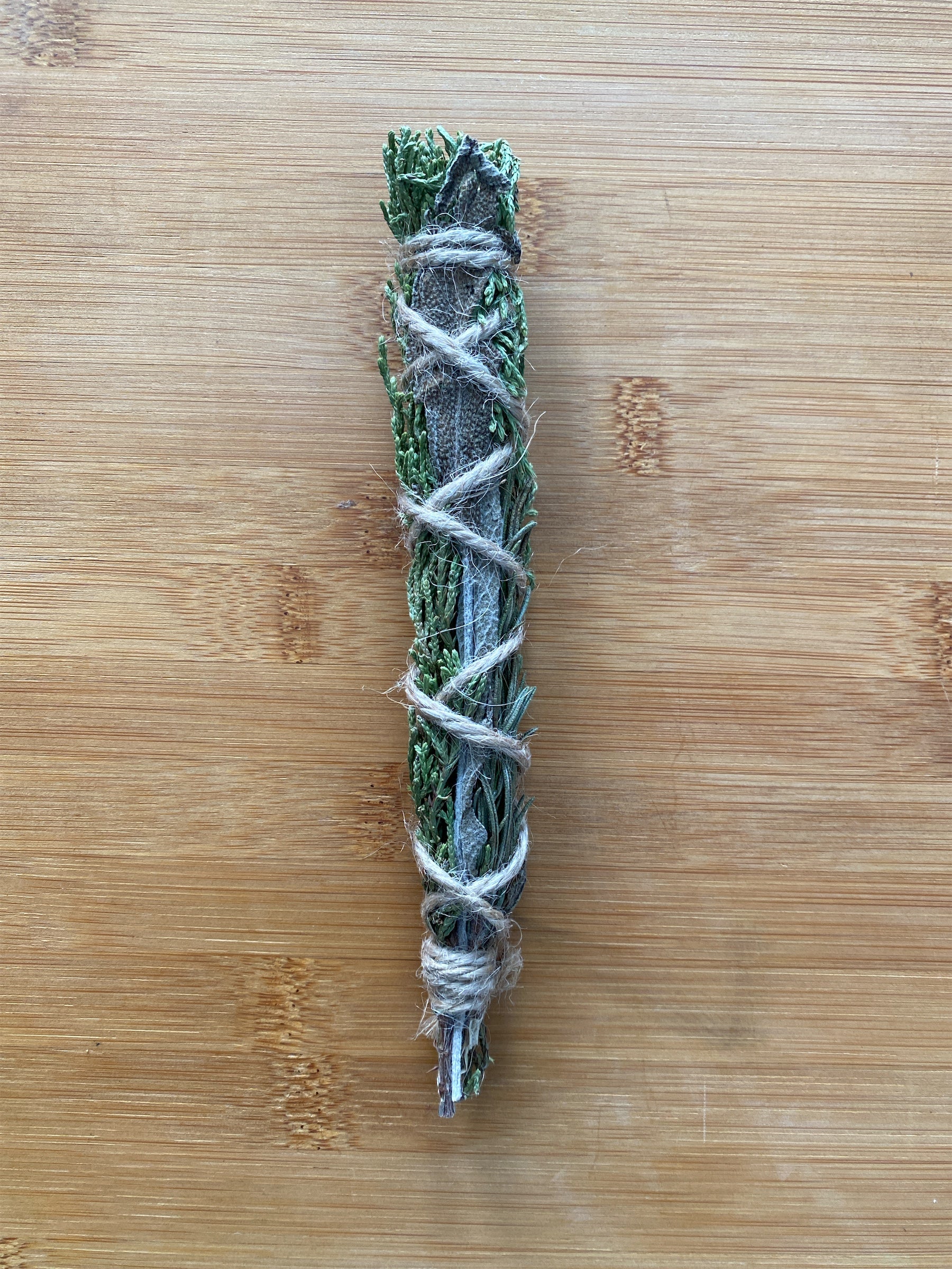 smoke bundle with juniper rosemary and sage for cleansing, protection, and wisdom smudging wand